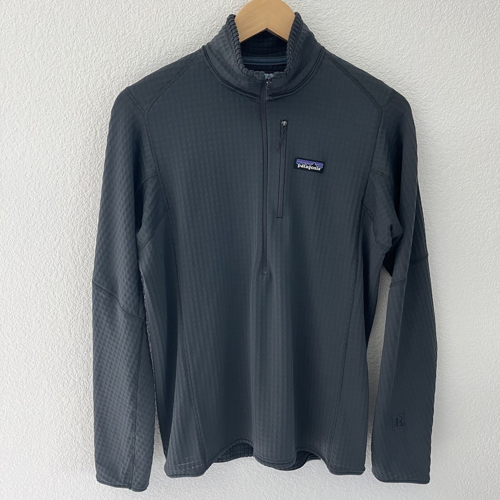 Patagonia R1 Fleece Pullover 1/2 Zip Mens Medium Grey Waffle Grid